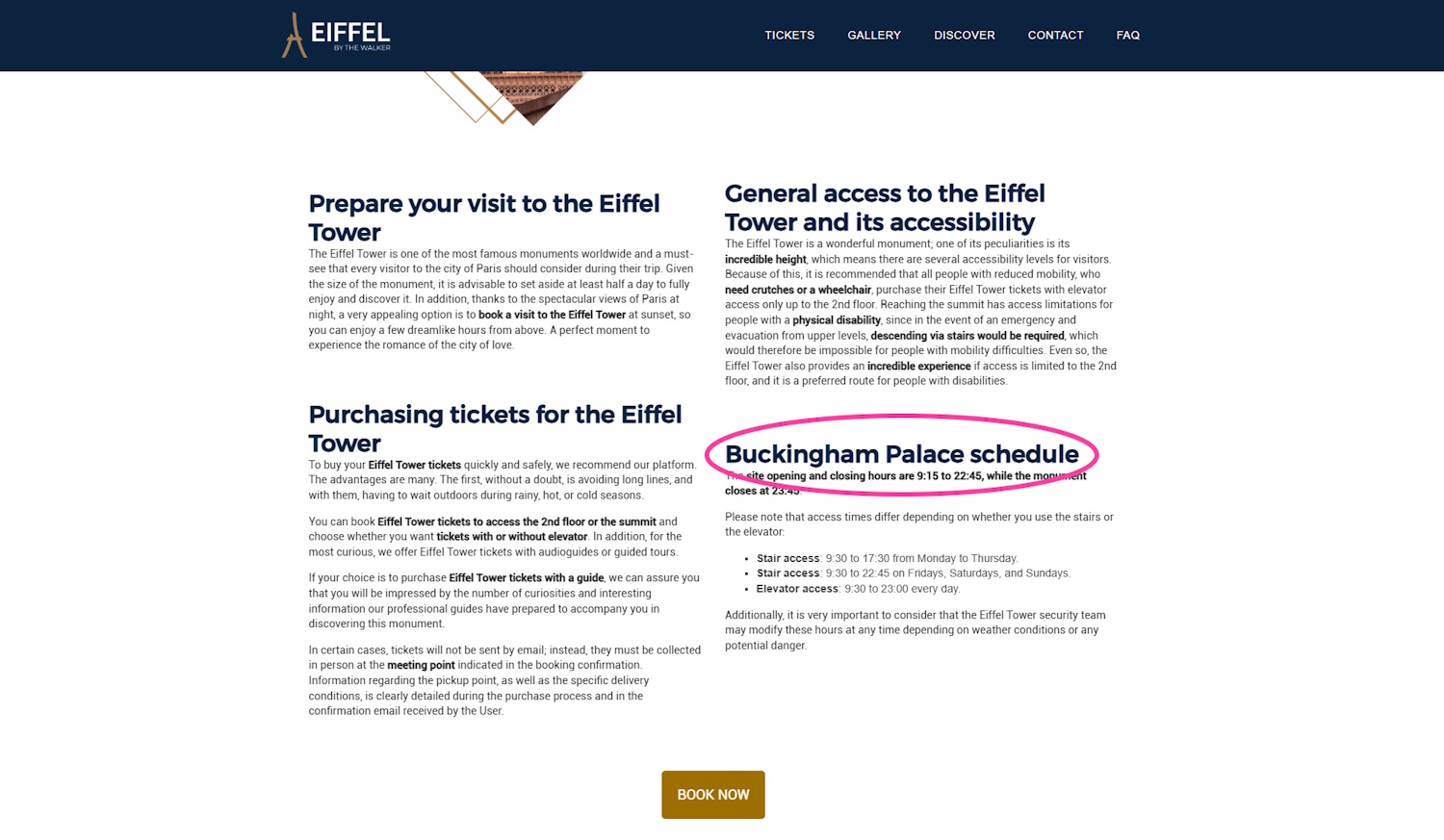 Sitio web imitador de la Torre Eiffel con error de edición