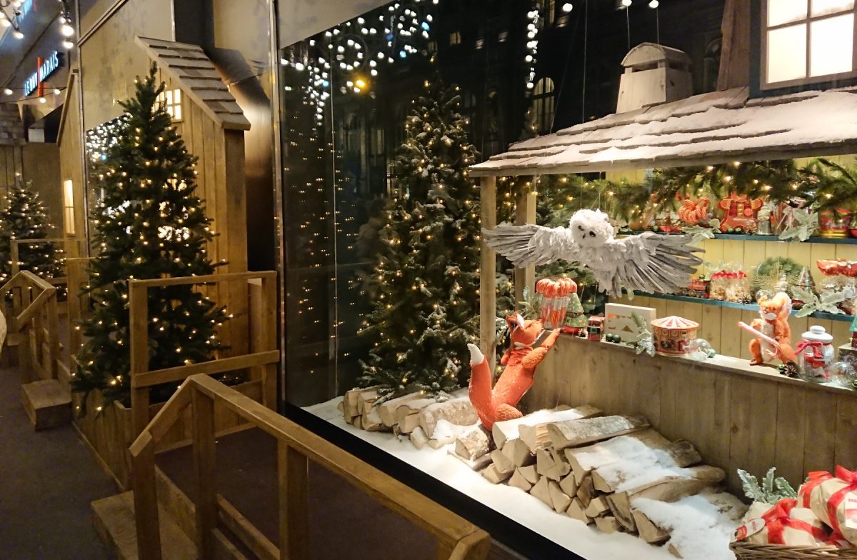 Department store window Christmas decorations
