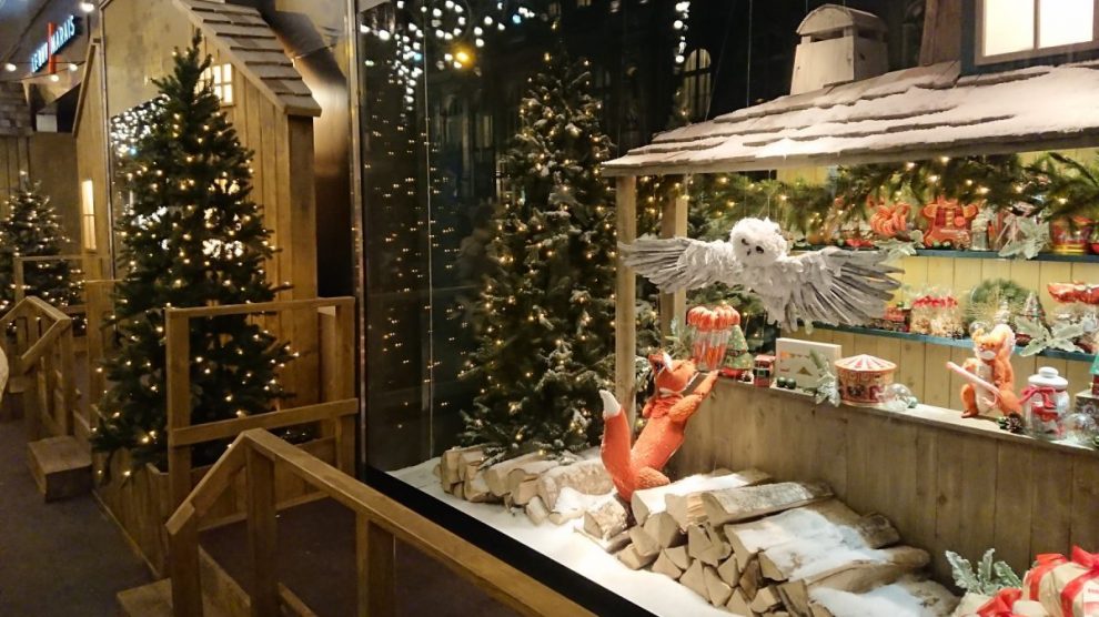 Department store window Christmas decorations