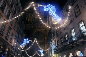 Holiday lights at the Strasbourg Cathedral