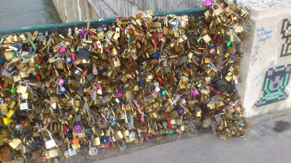 Padlocks on bridge