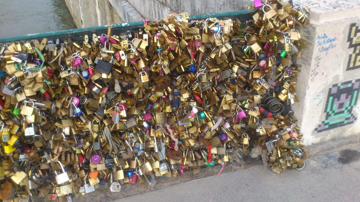Padlocks on bridge