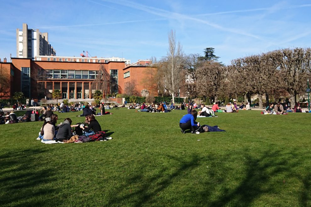 Parisians on park lawn