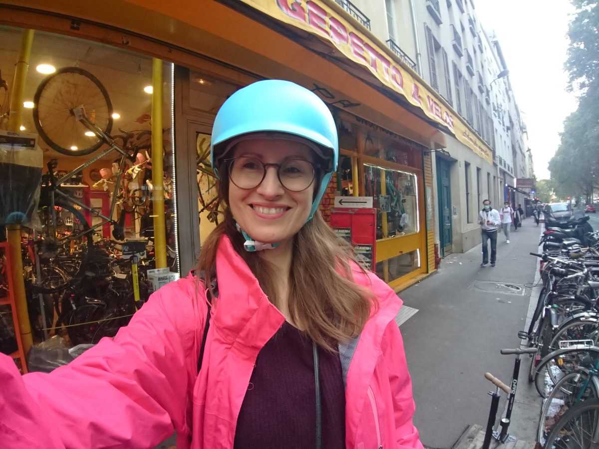 Heather in bike helmet