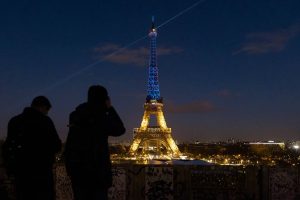 Blue and yellow Eiffel Tower