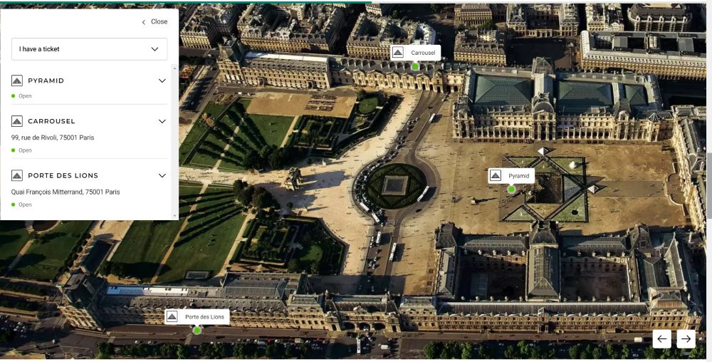 screenshot of Louvre entrances