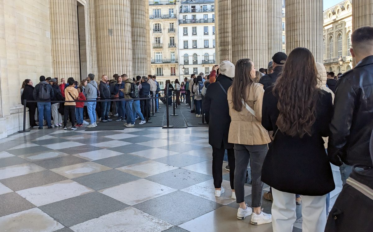 The line for people with tickets.