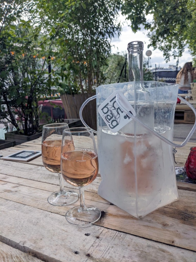 Rosé at a péniche café on Paris Plages