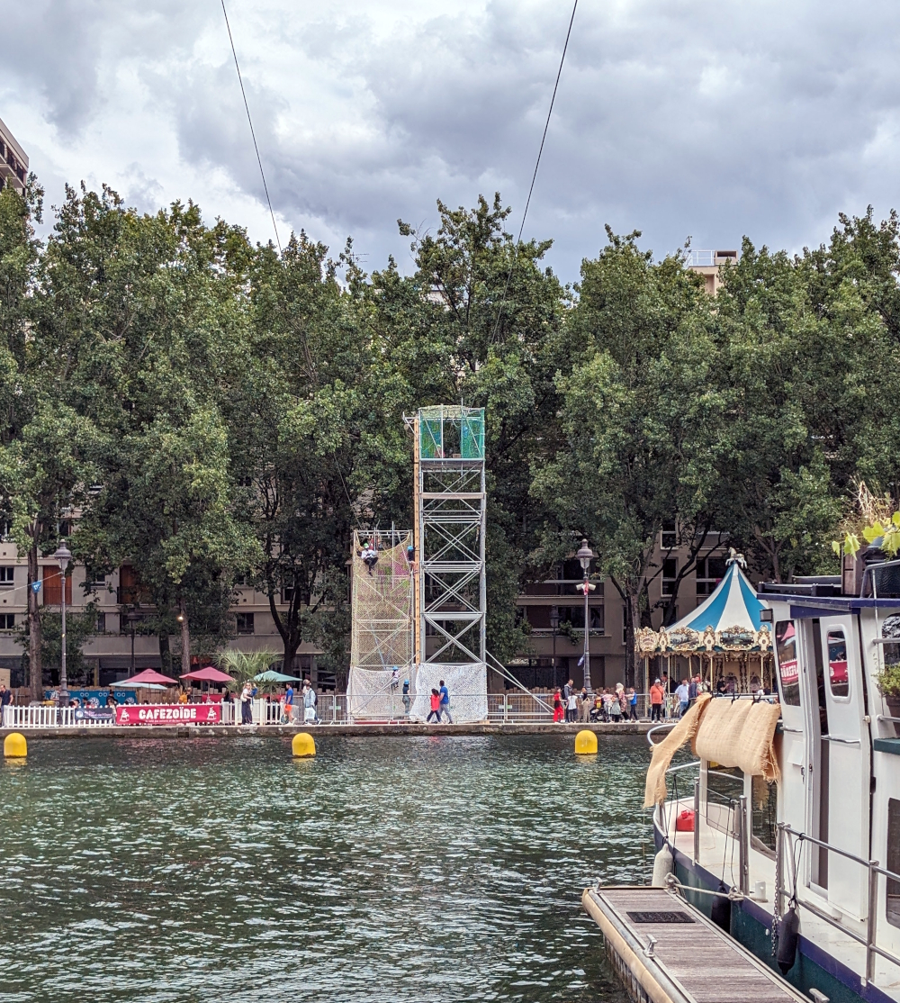 Zipline for kids over the canal at Bassin de la Villette