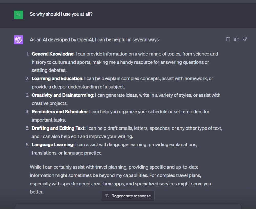 Screenshot of ChatGPT4's self-defined skill set