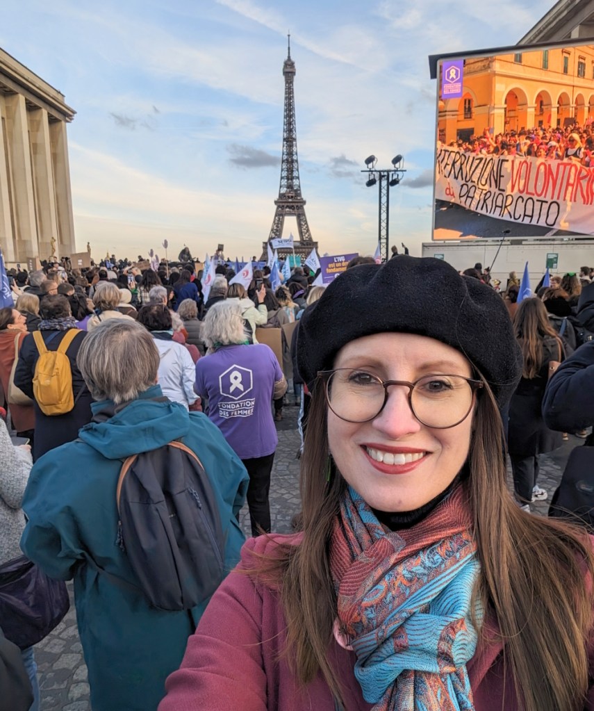 Heather at Place du Trocadéro with the Eiffel Tower view.