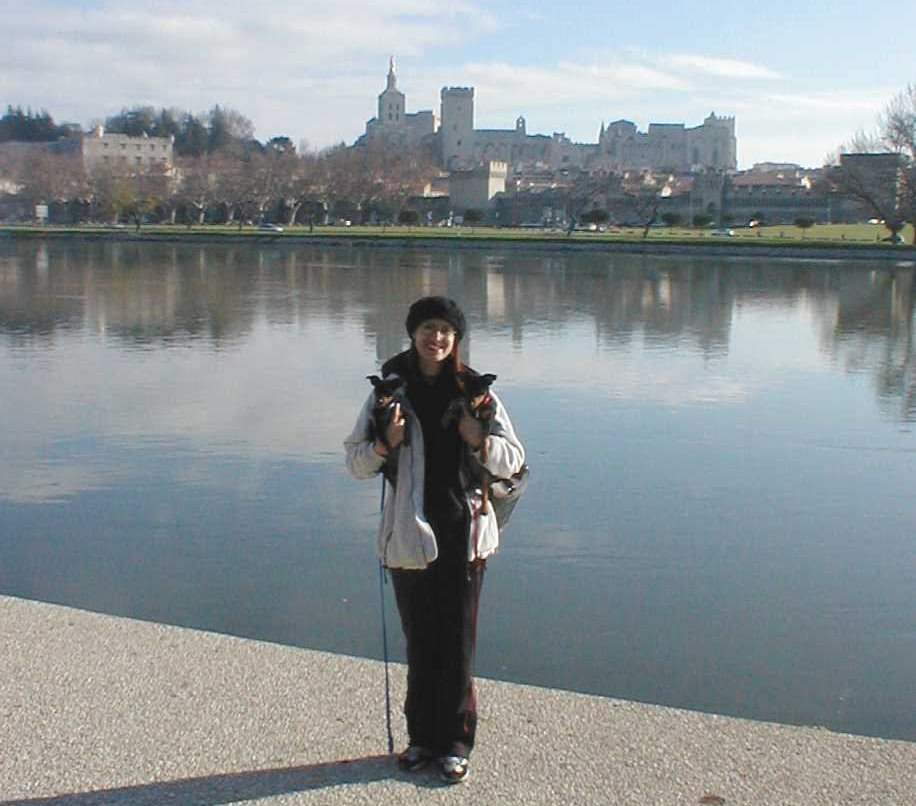 With my doggies in Avignon, winter 2001.