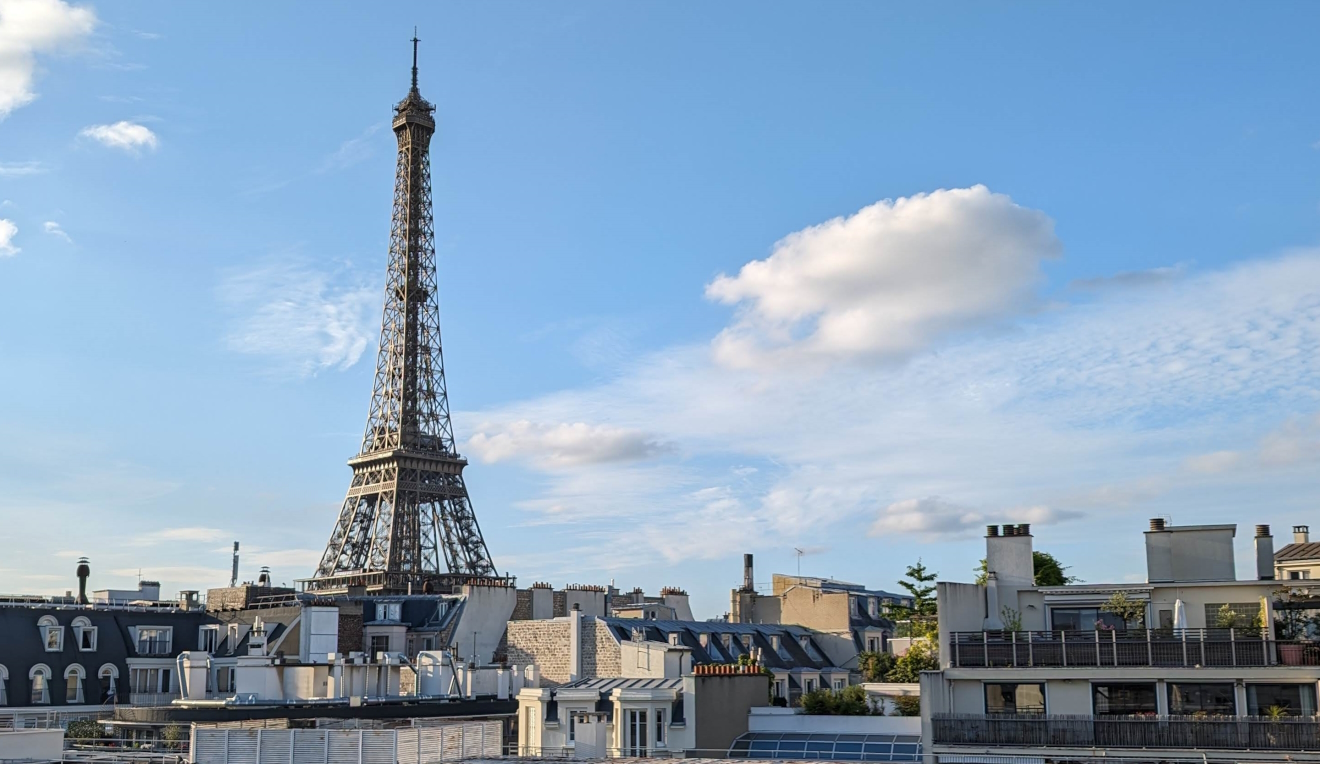 Eiffel Tower from a rooftop in the 15th arrondissement