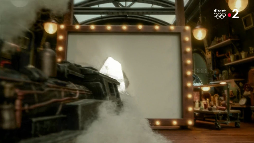 The train comes out of the screen