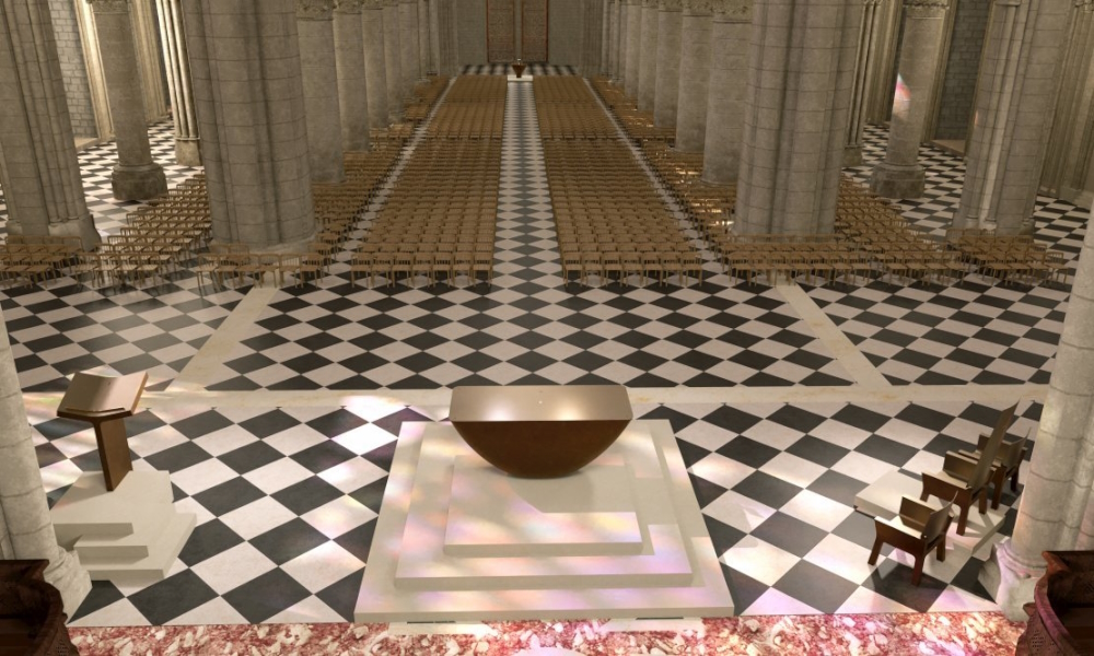 Press images of the restored cathedral interior. 