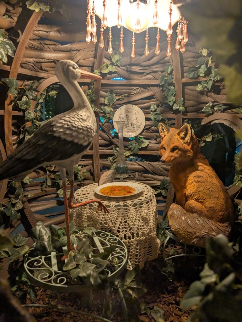 An illustration of the Fox and the Stork