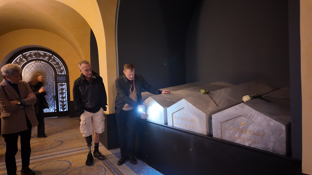 Flowers were placed on each sarcophagus by local school children on Veterans' Day