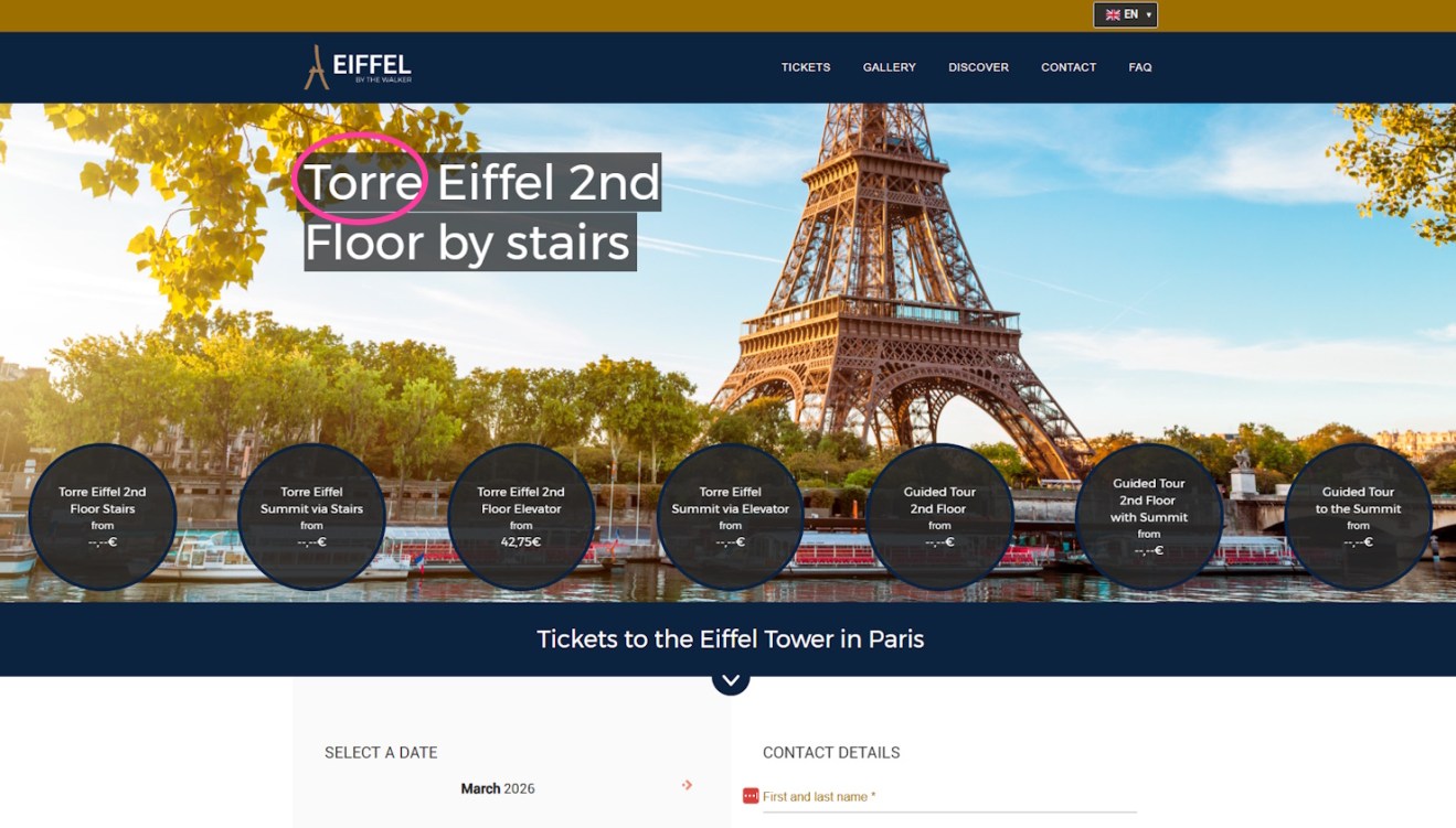 Copycat Eiffel "Torre" Website with translation error