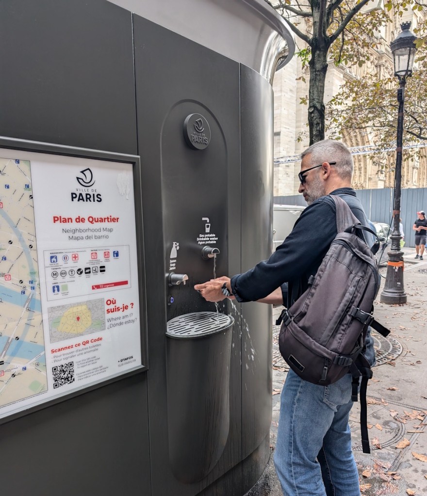 Map, drinking water, and soap on the side.